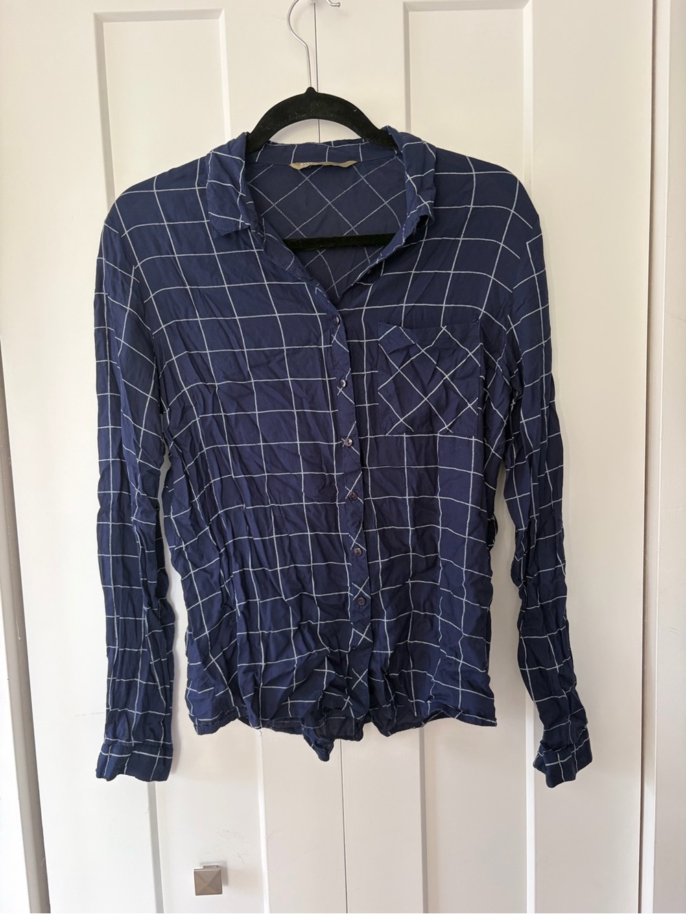 SFERRA Navy Windowpane Button-Down Blouse